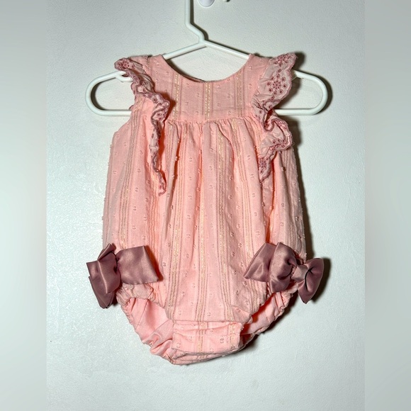 Cynthia Rowley Pink Baby Romper with Bows Size 3-6 months Spring Summer - Picture 1 of 7